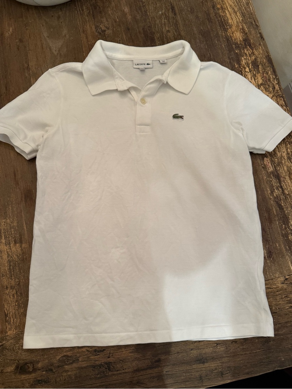 Lacoste Kids White Polo Shirt with Green Croc Logo